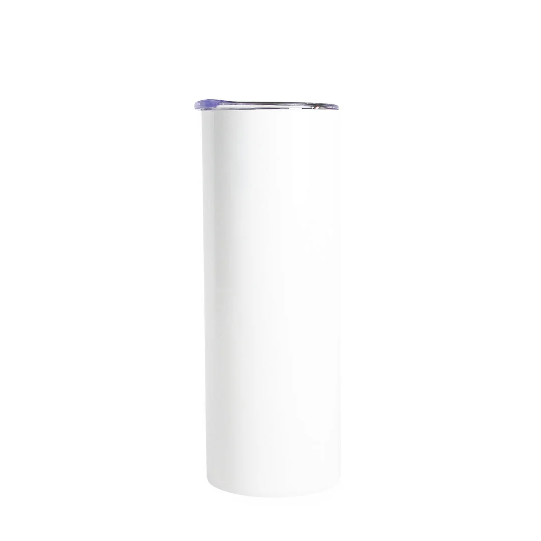 White 20oz skinny tumbler with a clear lid
